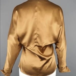 RALPH LAUREN Collection Copper Brown Silk Satin V Neck Dolman Sleeve Blouse